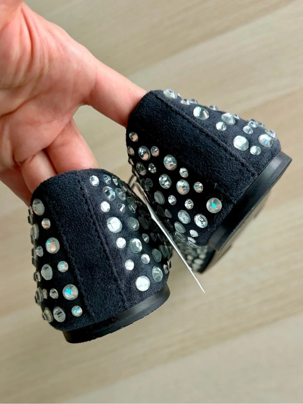 H&M Rhinestone Embellished Ballet Flats Black Crystal NWT Size 9 Sparkle Shoe